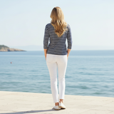 Women's Striped Boat Neck 3/4 Sleeve Top Navy Blue UK 10