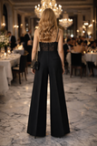 Women's Black Wide-Leg Wool Trousers UK 14