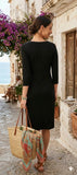 Women's Black Ruched Midi Dress Size 10