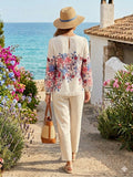 Women's Floral Keyhole Blouse Size 8