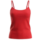 A red spaghetti-strap camisole tank top displayed on a clean, white background.
