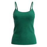 A dark green ribbed camisole tank top with thin adjustable shoulder straps, displayed on a clean white background.