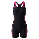 Boyleg One Piece Swimsuit Black Pink 14