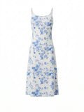Girls' Floral A-Line Dress White Blue 13Y