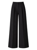 Women's Black Wide-Leg Wool Trousers UK 14