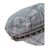  River Island women's plaid newsboy cap gold chain black ribbon detail view