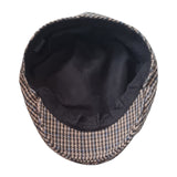 Men's houndstooth flat cap blue brown beige black inside view