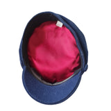 Lion captain newsboy cap navy blue interior red satin lining