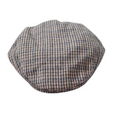 Men's houndstooth flat cap blue brown beige black front view