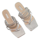 Primark Women's Diamante Strappy Flat Mules Silver front view
