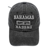 Bahamas Nassau Est. 1973 baseball cap washed dark grey front view