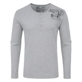 Lee Cooper men's ribbed henley long sleeve top grey marl front view