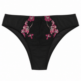 Pretty Secrets Floral Embroidered Briefs Black front view