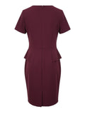 Women's Burgundy Peplum Midi Pencil Dress Size UK 10