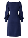 Navy Blue Sheath Dress with Slit Sleeves Size 6