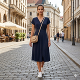 Women's V-Neck Wrap Midi Dress Short Sleeve XL