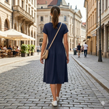 Women's V-Neck Wrap Midi Dress Short Sleeve XL