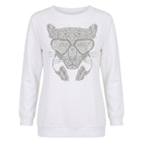 Made in Italy Women's Rhinestone Leopard Sweatshirt White front view