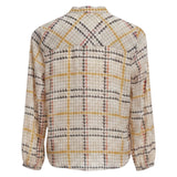 Pussy Bow Blouse Cream Mustard Plum M