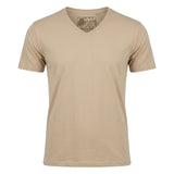 Beige t-shirt with a brand logo on a white background
