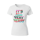 Women's "It's All Very Merry" Christmas Graphic T-Shirt White M