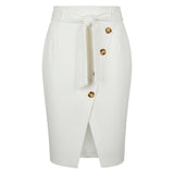 Belted Pencil Midi Skirt White 12