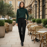 Women's Turtle Neck Phené Top 'Lolita Leopard Green' Size S