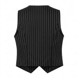 Women's Cropped Pinstripe Waistcoat Black S