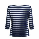 Women's Striped Boat Neck 3/4 Sleeve Top Navy Blue UK 10