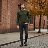 Men's Crew Neck Knit Jumper Olive Green XL