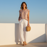 Women's Metallic Lace Top Blush Pink UK 8