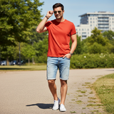 Men's Crew Neck T-Shirt Red-Orange XL