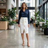 Belted Pencil Midi Skirt White 12