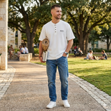 Men's Short Sleeve Henley Top White L
