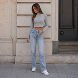 Crop Mock Neck Top Grey Marl S