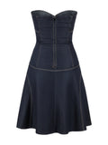 Dark Indigo Denim Strapless Flared Dress Size S