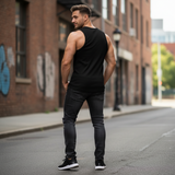 Men's Black Ribbed Sleeveless Tank Top XL