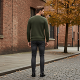 Men's Crew Neck Knit Jumper Olive Green XL