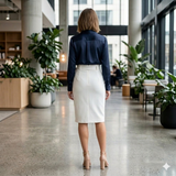Belted Pencil Midi Skirt White 12
