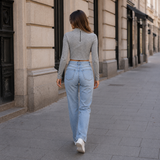 Crop Mock Neck Top Grey Marl S