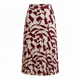 Women's Geometric Pleated Midi Skirt Burgundy / Cream 14