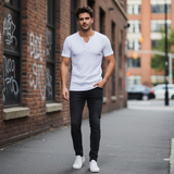 Men's V-Neck Ribbed Knit Top White XL