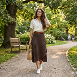 Polka Dot Midi A-Line Skirt Chocolate Brown L