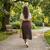 Polka Dot Midi A-Line Skirt Chocolate Brown L