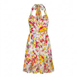 Women's Floral Halterneck Mini Dress White 10