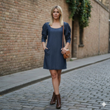 Women's Denim Mini Dress with Puff Sleeves XS