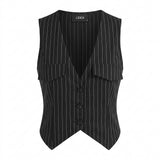 Women's Cropped Pinstripe Waistcoat Black S