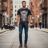 Men's Custom Motorcycles Graphic T-Shirt Brown Black Acid Wash XL