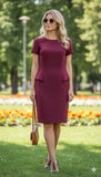 Women's Burgundy Peplum Midi Pencil Dress Size UK 10