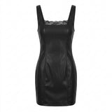 Women's Faux Leather Mini Dress Black M